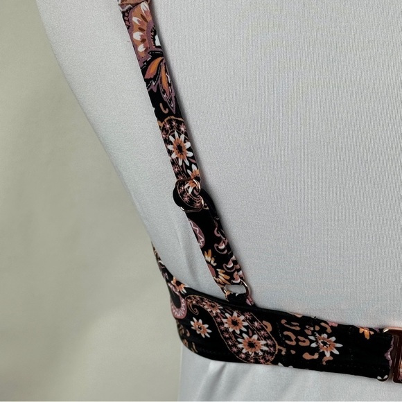 Shade & Shore Floral Paisley Bikini Top Women's 34B Front Knot Black Brown - Picture 4 of 10